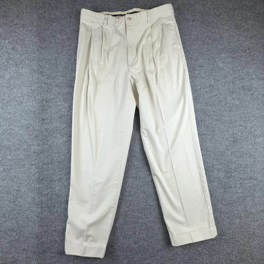 Polo Ralph Lauren Pants Mens 36x31 Beige Pleated Chino Cotton Cuffed Regular Fit